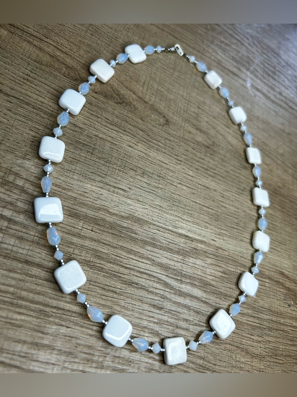 Opalite & White Glass Beaded Necklace Handmade - Picture 4 of 5
